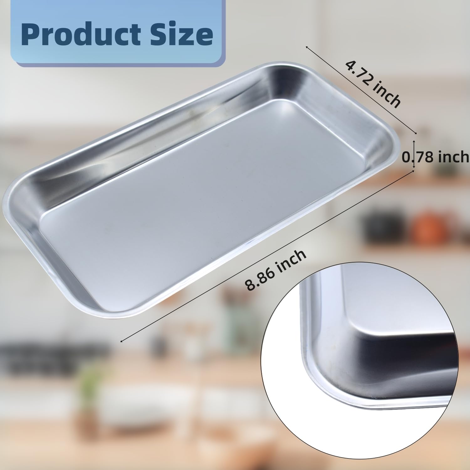 Stainless Steel Medical Instrument Trays, 3 Pack Metal Tray Medical Tray Dental Procedure Tray, Small Flat Trays for Dental, Surgical, Lab Tools, Tattoo, Nail Tools (3 Pack- 8.6" * 4.4" * 0.8")