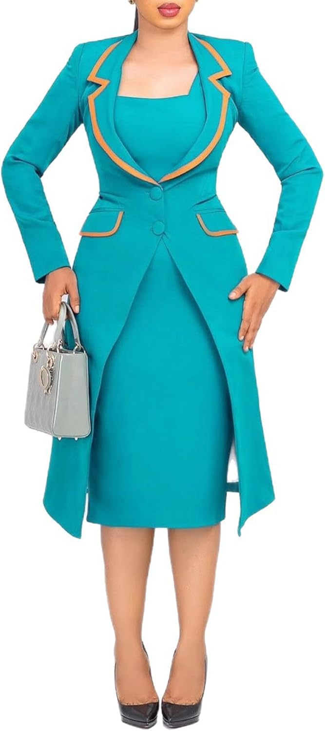 Women Business Casual Dress Suit Set Lapel Long Sleeve Blazer and Tank Bodycon Dresses Outfits