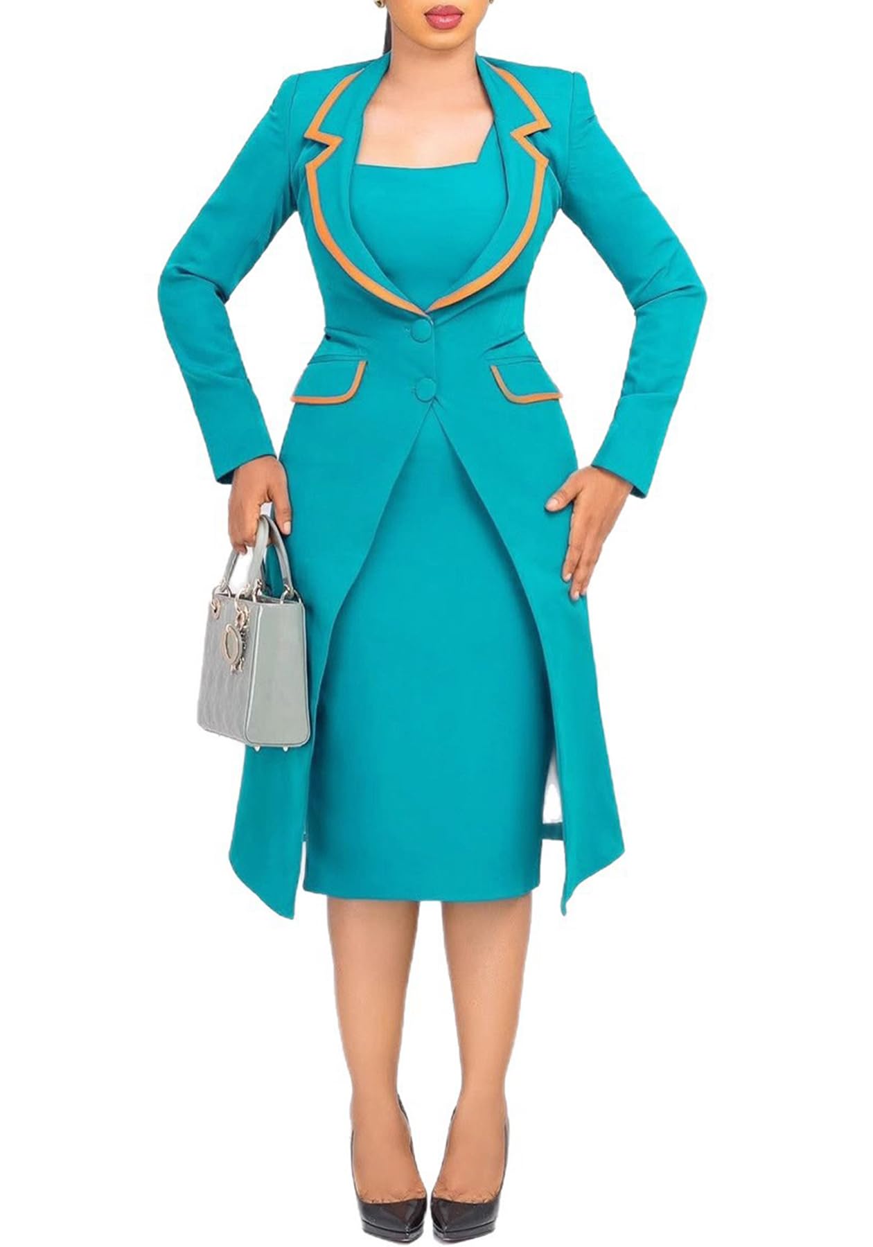 Women Business Casual Dress Suit Set Lapel Long Sleeve Blazer and Tank Bodycon Dresses Outfits