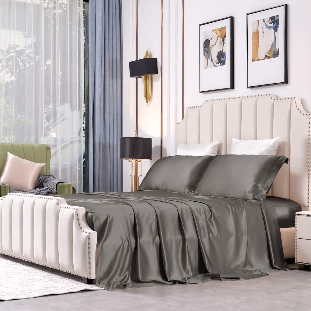 THXSILK 4pcs Silk Bed Sheets Set 100 Long Stranded 25 Momme Mulberry Silk Bedding Set Sheets and Pillowcase