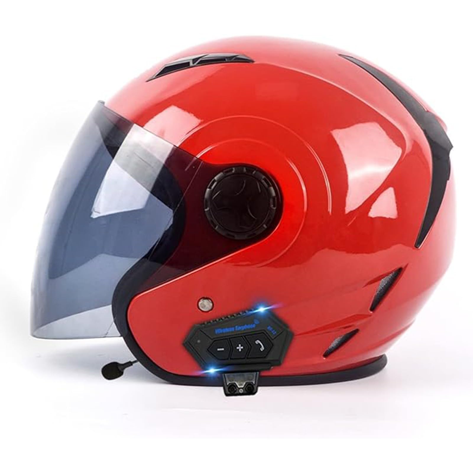Casco Moto retrò Casco Jet Bluetooth Casco Scooter con Visiera Casco Ciclomotore Bluetooth 3/4 Donna Uomo Casco Aperto Omologato ECE D,S55-56CM