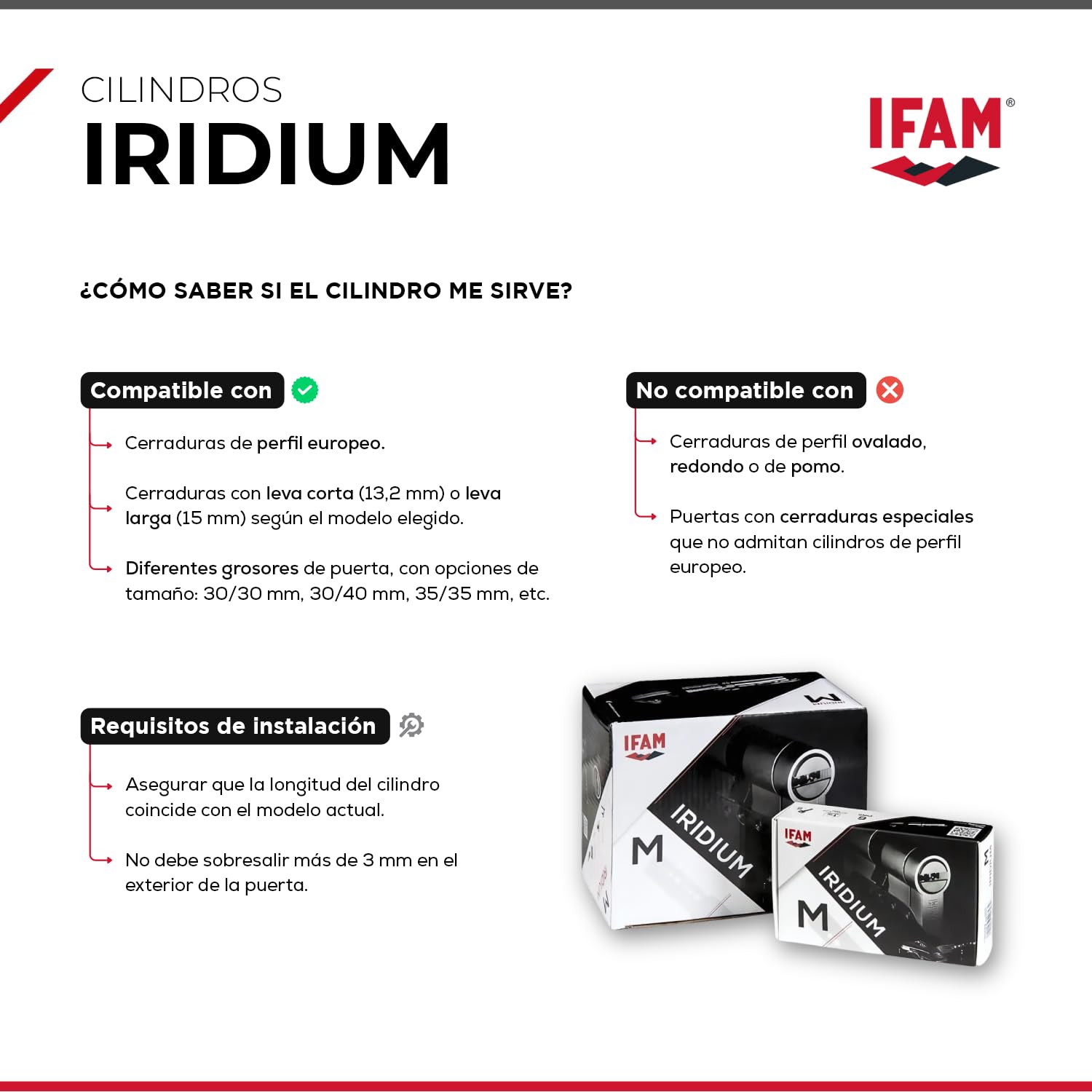 IFAM Cilindro Puertas Iridium, 30x30mm, Leva 15mm, Bombin Cerradura Seguridad, 5 Llaves, Doble Protección Antirotura, Antitaladro y Antiganzúa, Doble Sistema Antibumping, Perfil Europeo, Color Dorado