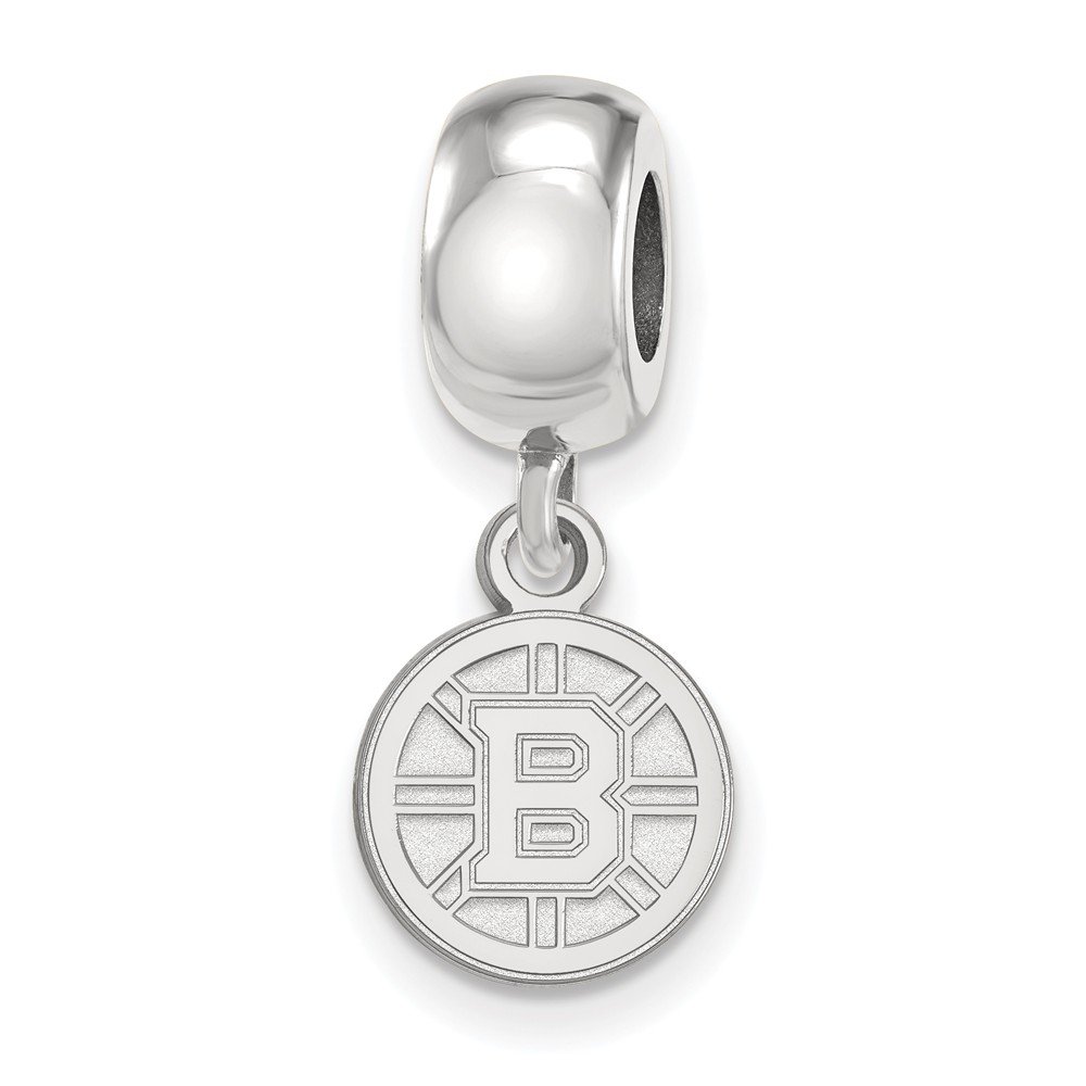 Sterling Silver Rh-plated NHL LogoArt Boston Bruins XS Dangle Bead Charm, Sterling Silver