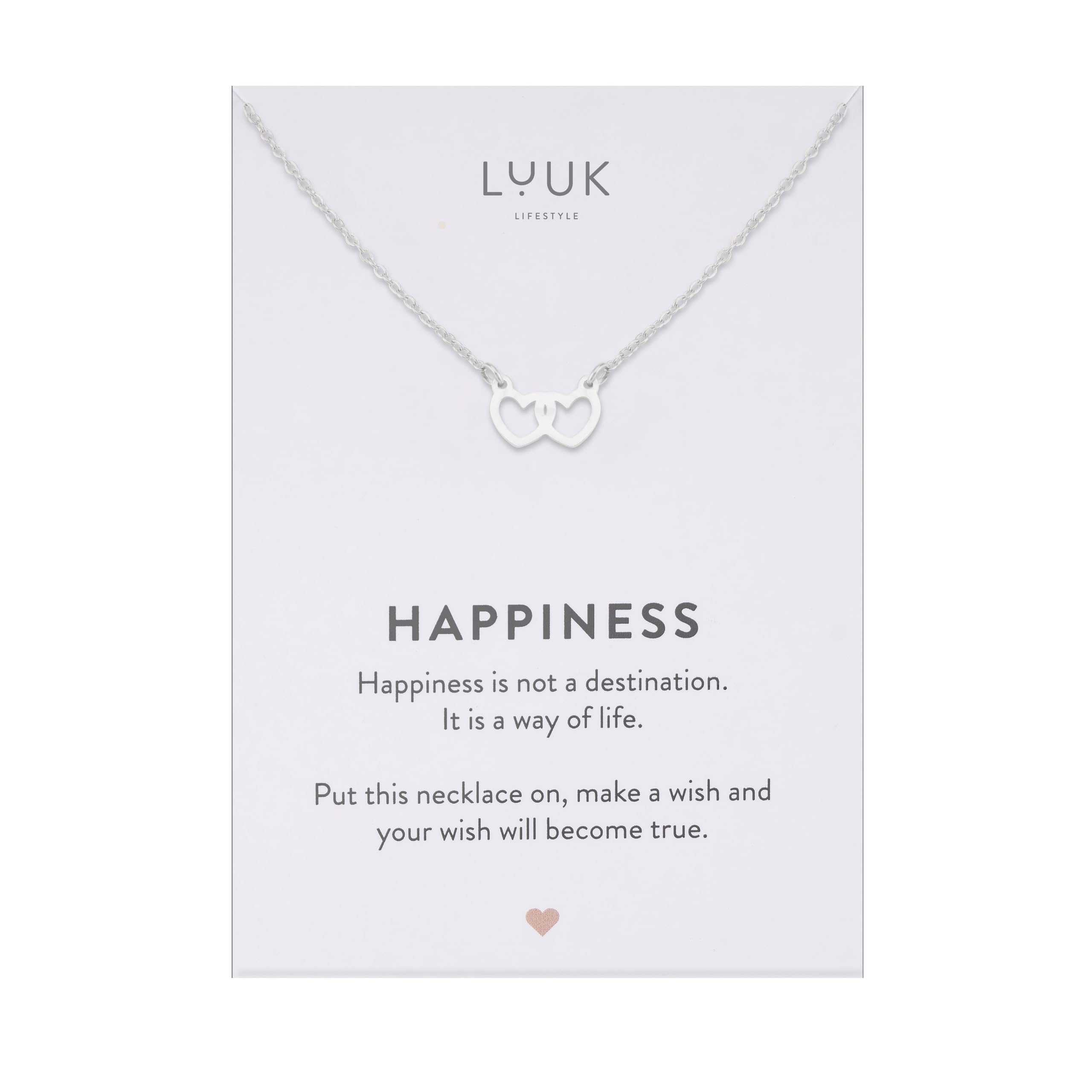 LUUK LIFESTYLE Collana con ciondolo diverso e acciaio inossidabile 50 cm, con carta HAPPINESS, idea regali donna, lei, ragazza, compleanno, portafortuna, gioielli elegante, argento, or, rosa