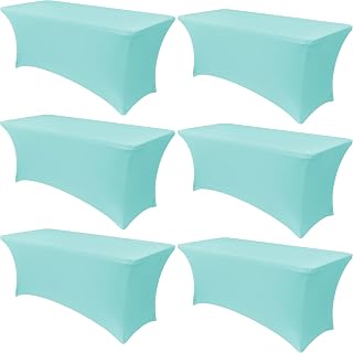 Obstal 6 Pack Stretch Spandex Table Covers for 8 Foot Tables,Turquoise Blue