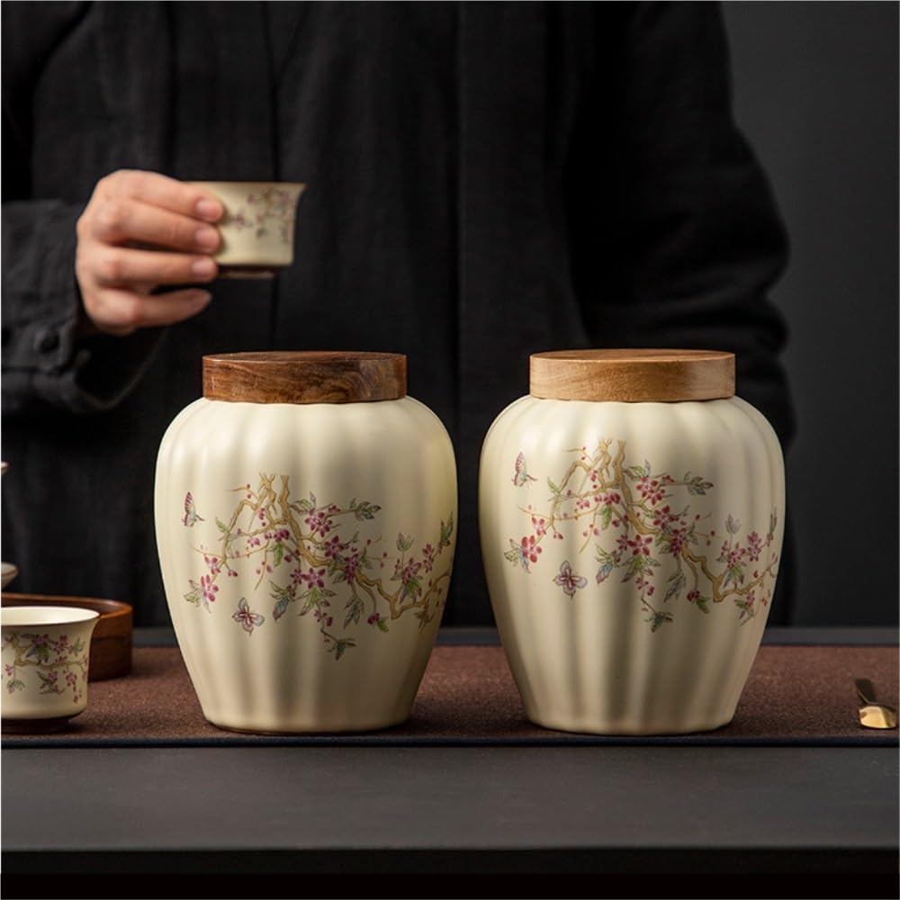 Lata de té Recipiente de cerámica for almacenar té Suelto, Tarro Grande Sellado for el hogar, Juego Chino, Caja Regalo con Doble Carrito de té