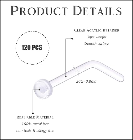 Set 18 Pezzi Piercing Naso In Acciaio Chirurgico - Anelli E Perni 20G, Forme L E Stud