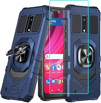 for Blu View 4 Case with 1 Pack Screen Protector,Dual Layer Hybrid Heavy Duty Defender Protection,Sleek Rugged Reinforced Cushion Corner Kickstand Shockproof Bumper Cover for Blu View 4 B135DL Blue