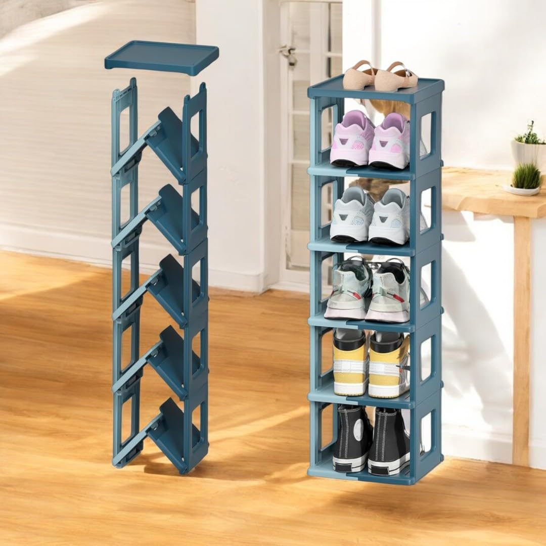 Aliensware 5 Tier Shoe Rack, Sturdy, Collapsible and Versatile Almirah Shoe Storage Organizer Stand, Foldable Closet, Stackable Cabinet for Boots, Slipper, Sneaker, Living Room, Bathroom, Bedroom-Blu-image-2