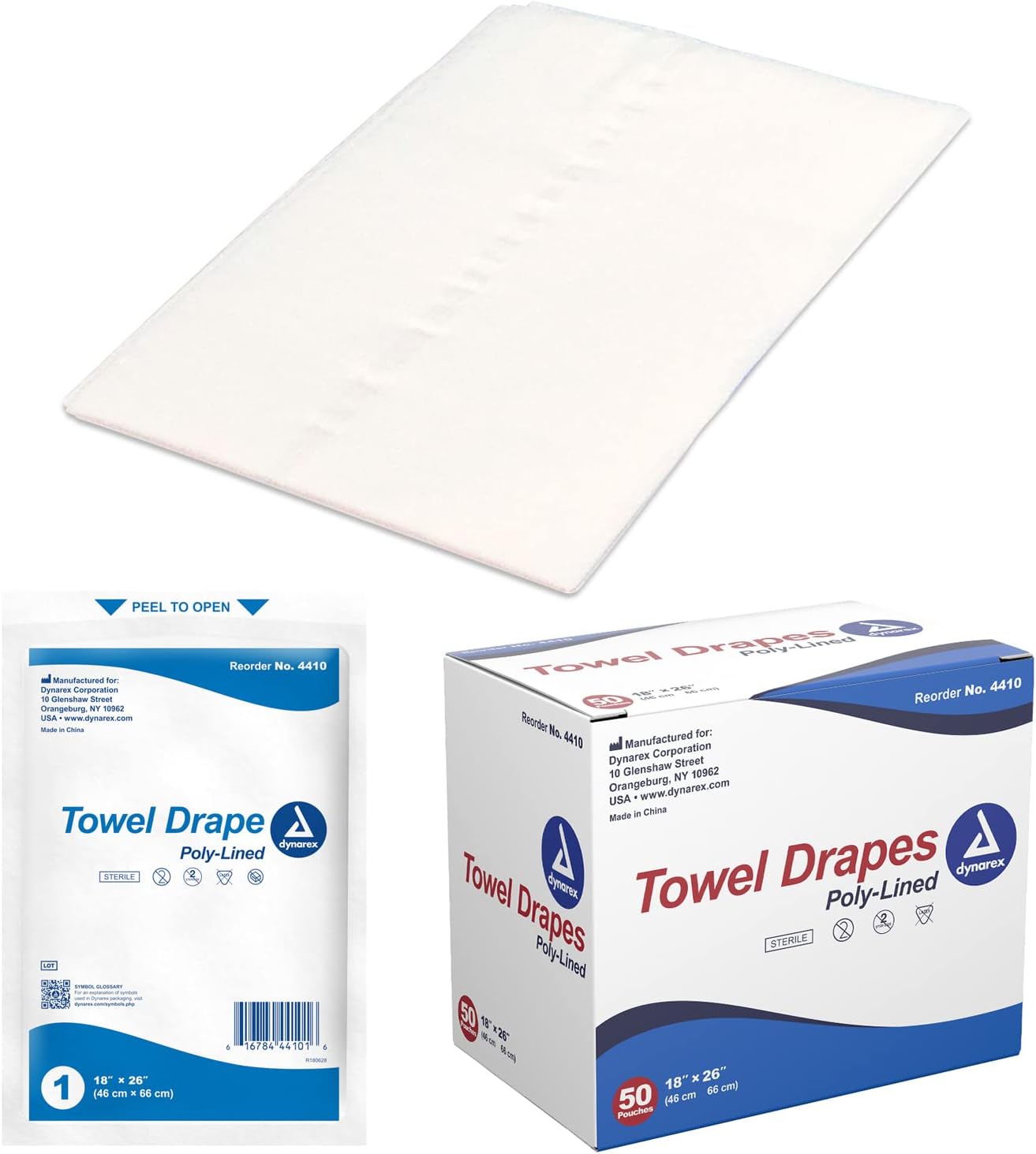 Disposable Towel Drapes, Sterile, 18" x 26," for Medical & Surgical Use, Poly-Interlined Lining, Protect from Contaminants, 1 Box of 50 Drapes