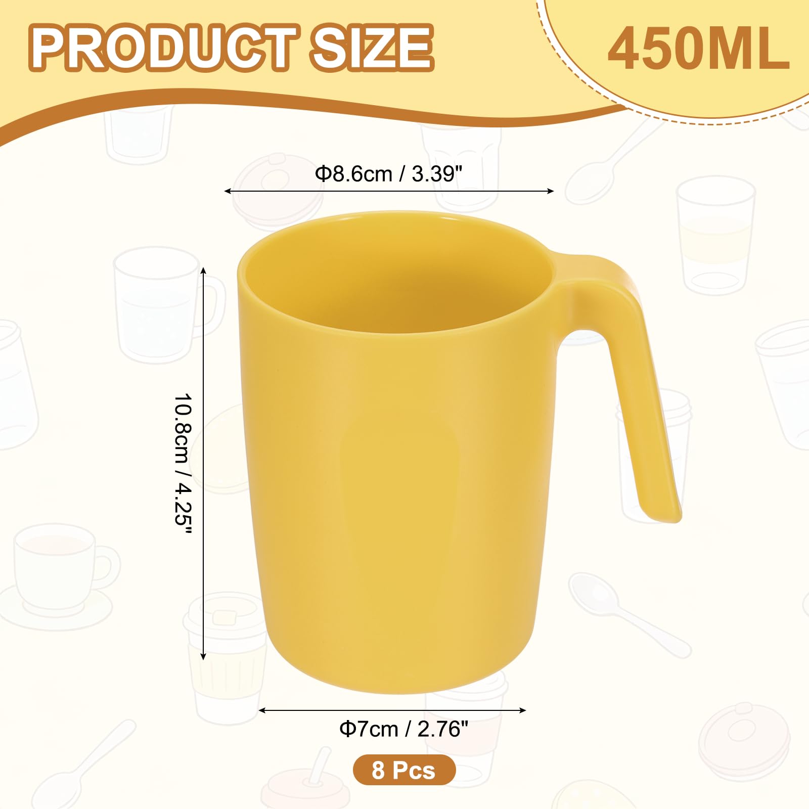 QUARKZMAN Set Of 8 Tasses À Café En Plastique, Tasses À Café Incassables, Tasses Réutilisables Pour Thé Lait Jus Compatibles Micro-Onde Et Lave-Vaisselle Avec Poignée Pour Cuisine Camping,