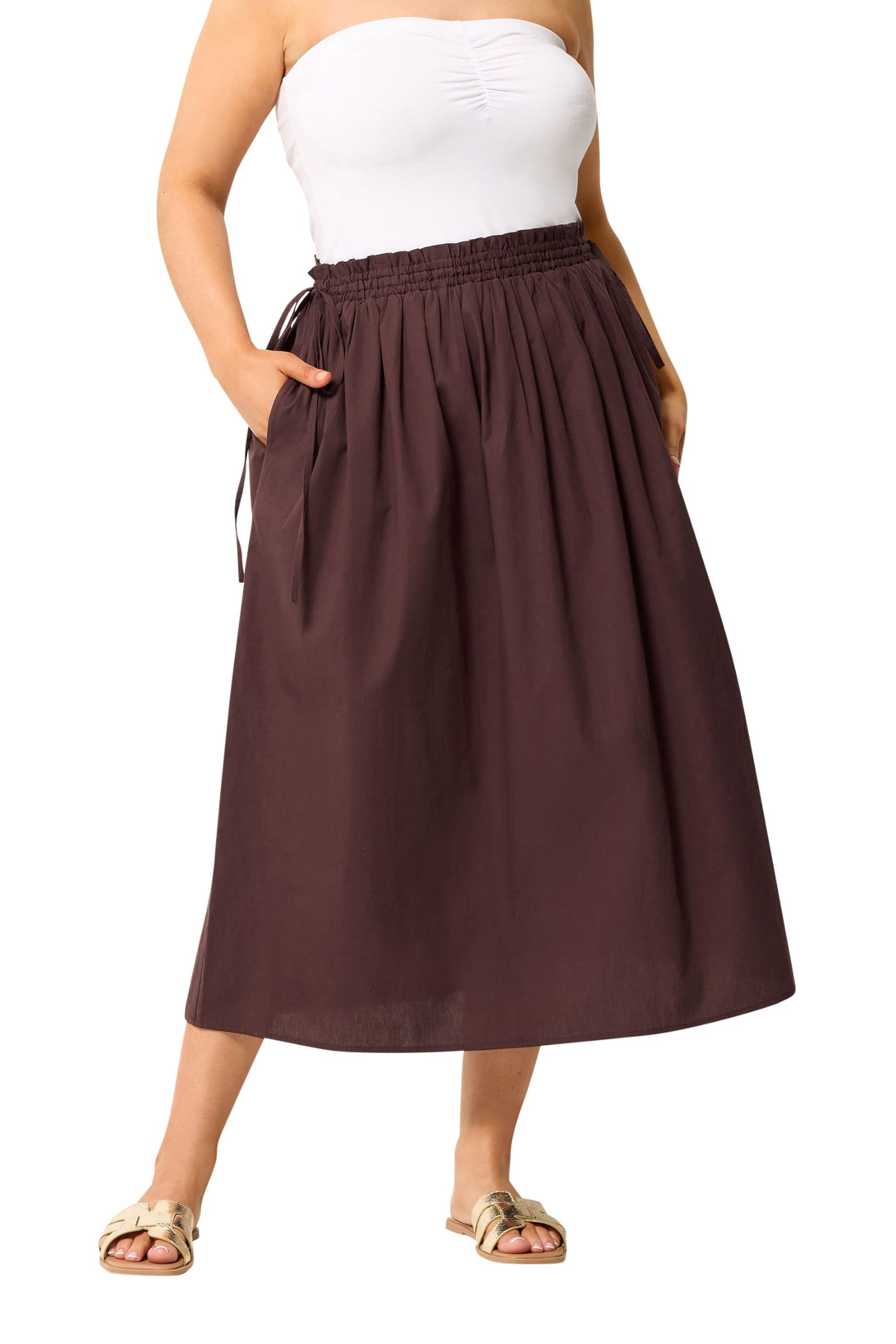 Yours Women's Chocolate Poplin Midi Skirt In Size 26-28