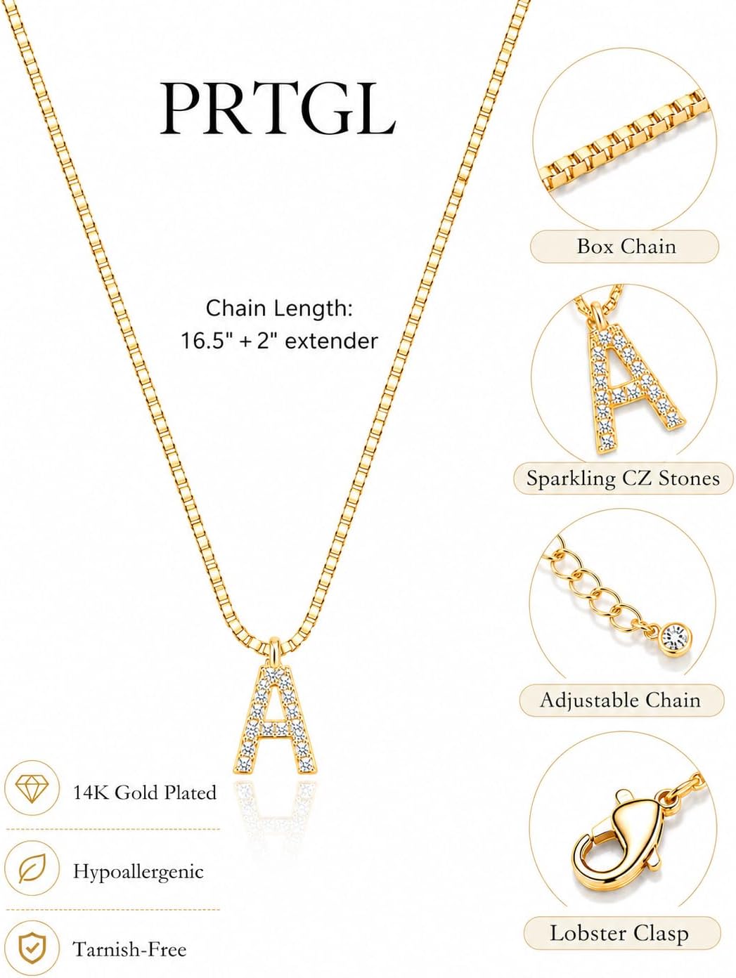 Initial Necklaces for Women, 14K Gold Plated Silver Cubic Zirconia Dainty A-Z Letter Pendant Charm Necklace Birthday Gifts for Women