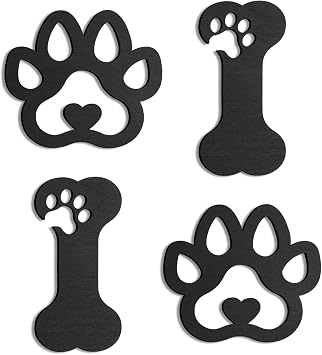 OYEFLY 4 Pcs Dog Room Decor,Wood Black Paw Prints Wood Wall Art style 2