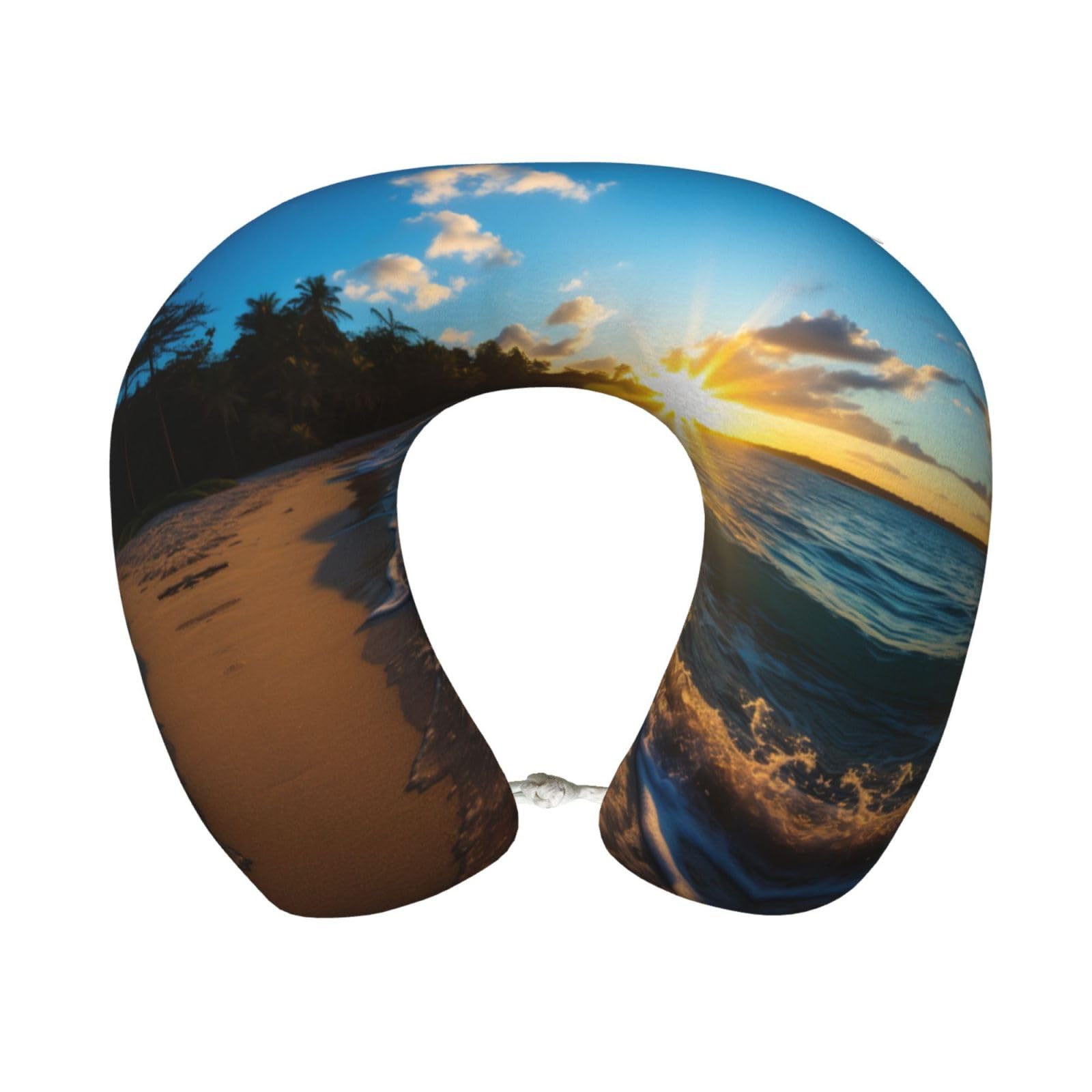 peiyeety Tropical Beach Print Custom U-Shaped Pillow,Memory Foam Cervical Neck Travel Pillow,for Home,Camping,Travelling