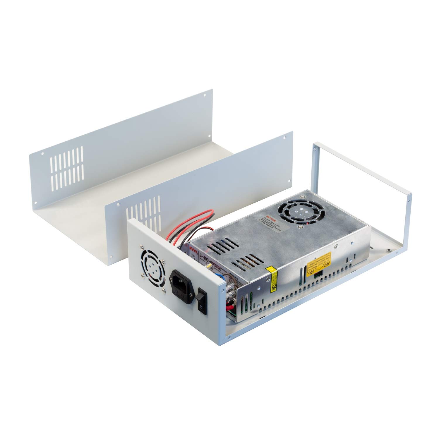 Assembled UCTRONICS U6232 power supply and case, showing the internal 400W power supply and the overall structure.