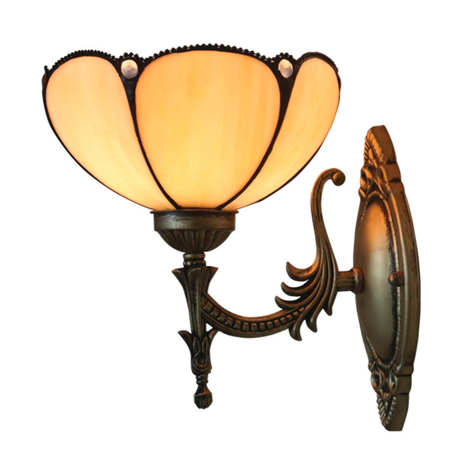SXSCARKX 8 Inch Tiffany Wall Lamp Round Yellow Stained Glass Lampshade Bedroom Bedside for Corridor Cafe Bar Needed