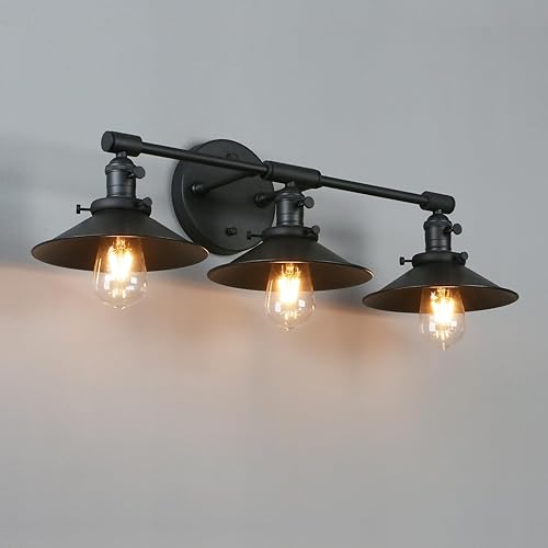Phansthy Lámparas de tocador de baño, 3 lámparas de pared con pantalla de metal negro de 7.9 pulgadas, luces de pared para espejo, cocina, sala de