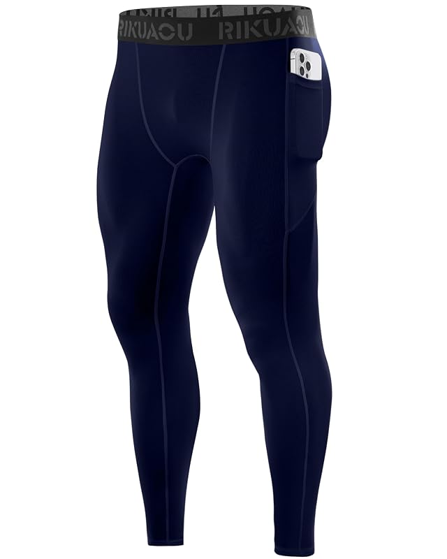 Mens Compression Pants Running Leggings Athletic Base Layer Workout Tights with Pockets for Sports Basketball
