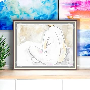 NUDE OLDER WOMAN ART - Original 5x7" Painting - "Naked Contemplation - Watercolors on Paper