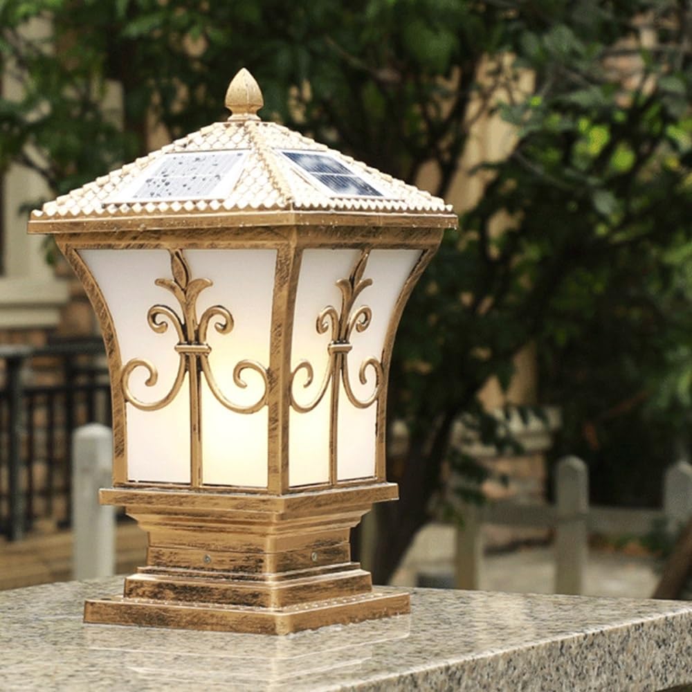 Solarna latarnia zewnętrzna, przemysłowe oświetlenie kolumnowe, odporna na deszcz lampa słupkowa do ogrodu, na dziedziniec, patio, werandę