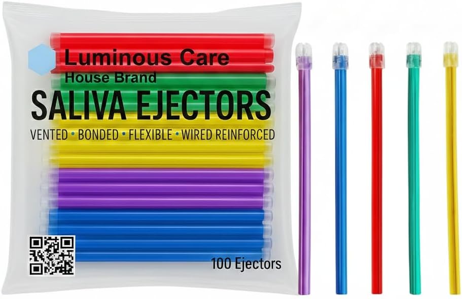 Disposable Dental Saliva Ejectors Assorted Rainbow Colors with Clear Tips 1000 Count – Wire Reinforced Flexible Suction Tubes, Latex Free – Luminous Care House Brand