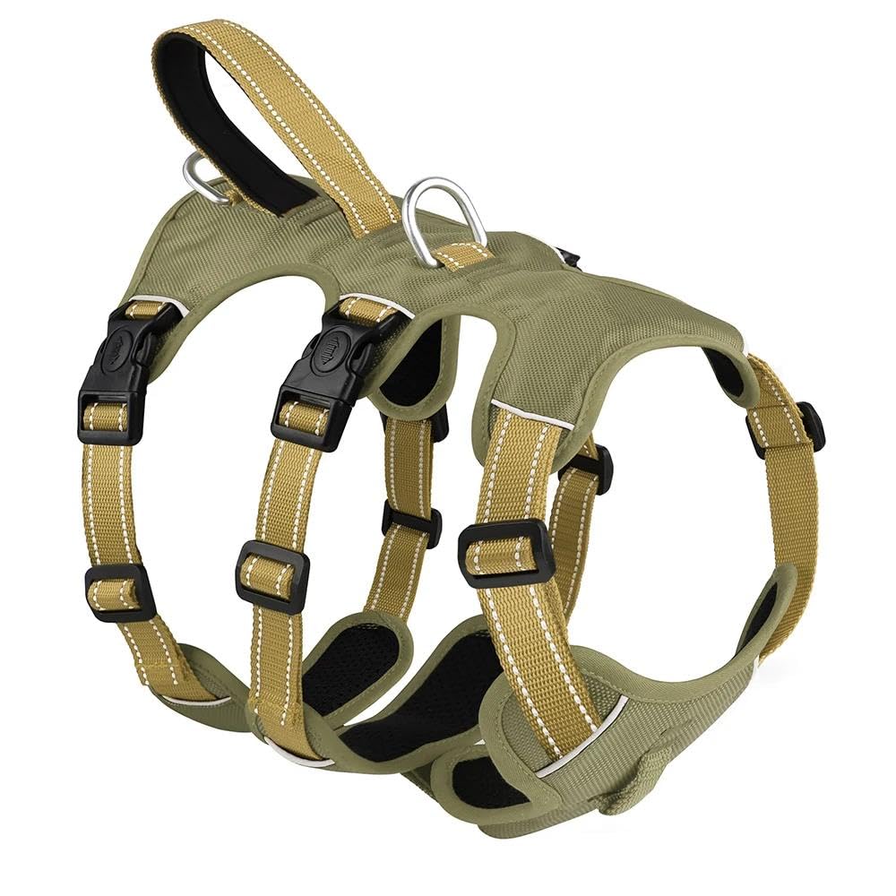 Pettorina per Cani con Maniglia di Controllo, Pettorina per Cani Riflettente per Esterni, Pettorina per Animali Domestici in Nylon a Rete, Regolabile Senza Tirare (Cachi XL)