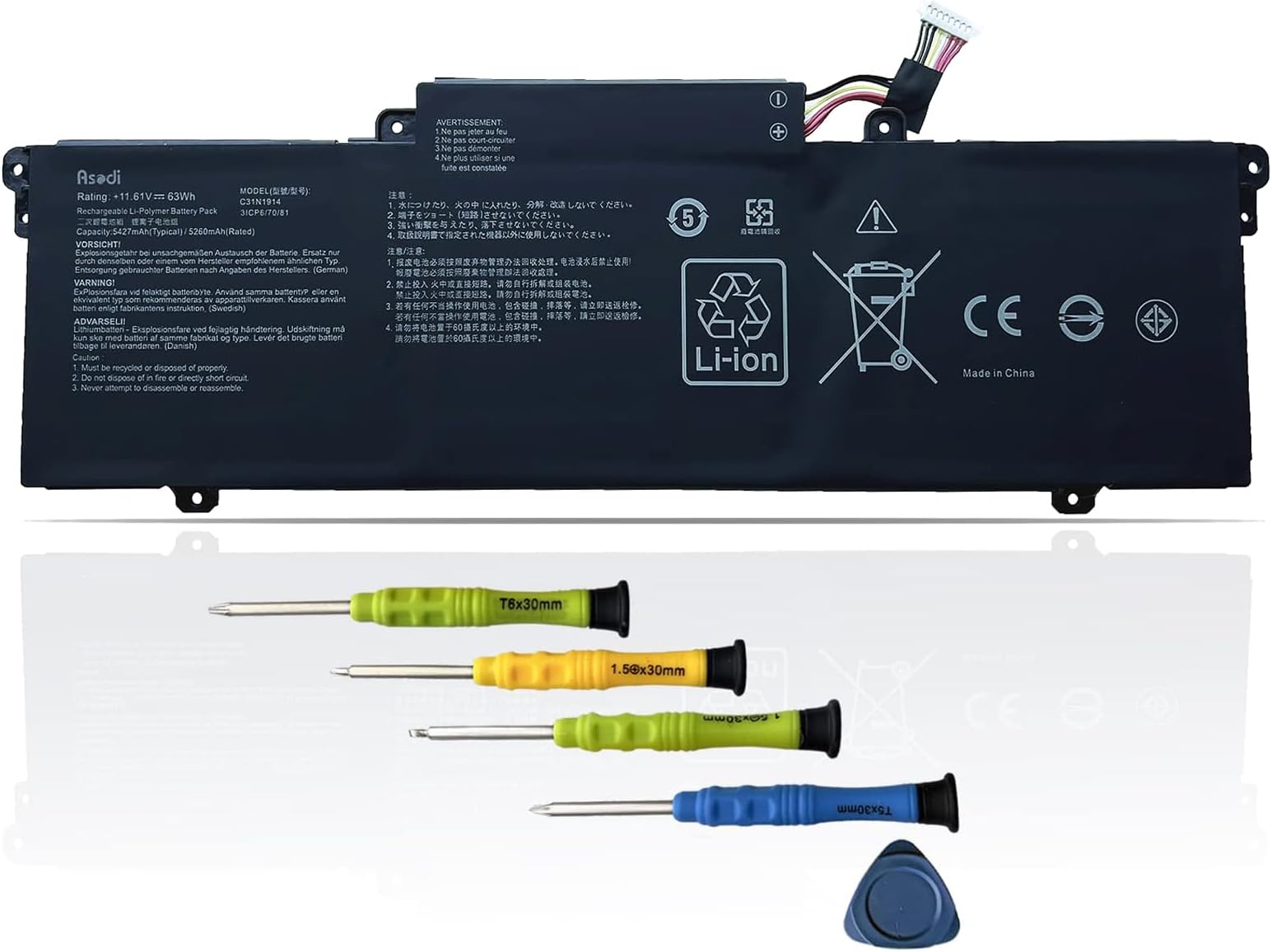 ASODI 63Wh C31N1914 Laptop Battery Replacement for Asus ZenBook 13 UX425UG ZenBook 14 Ultralight UX435EAL Zenbook 14 UM425QA UX435EA UX435EG UX435EG-AI039T Series 0B200-03730100 3ICP6/70/81 11.61V