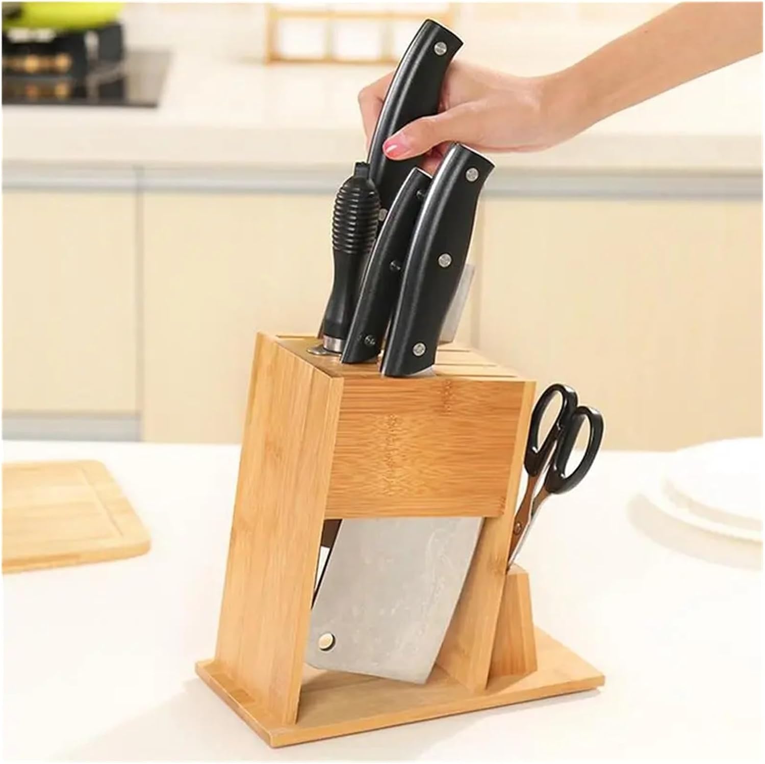 AS60-Multifunctional Cutter Holder For Kitchen- Bamboo Knife Block Stand For Storage For Kitchen Supplies