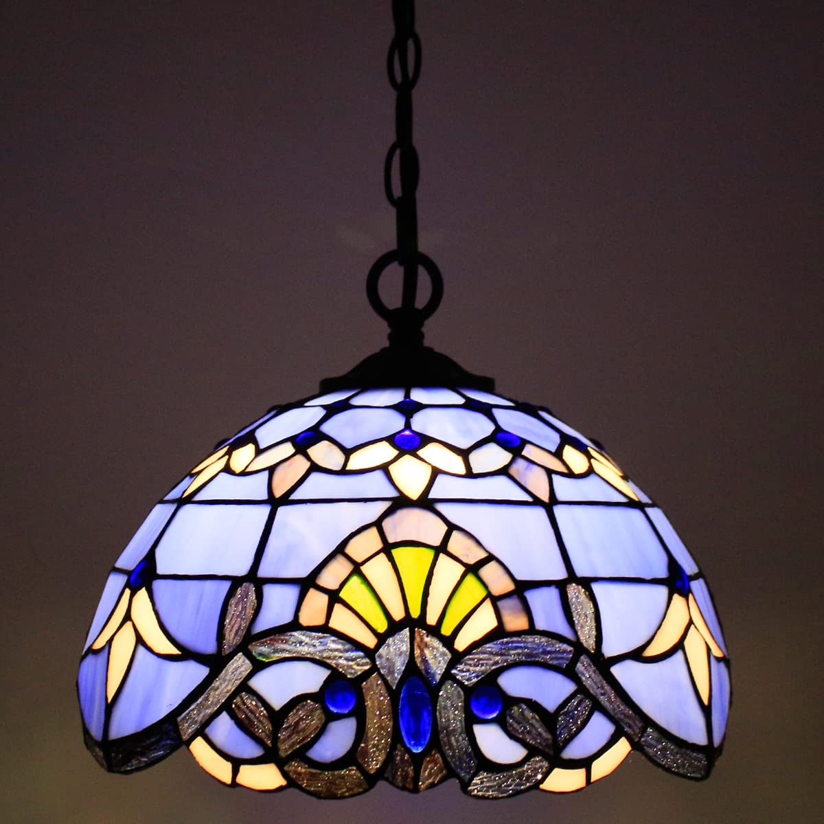 Tiffany - Lámpara colgante con enchufe azul y morado barroco, lámpara colgante de 12 pulgadas, serie S003C 4