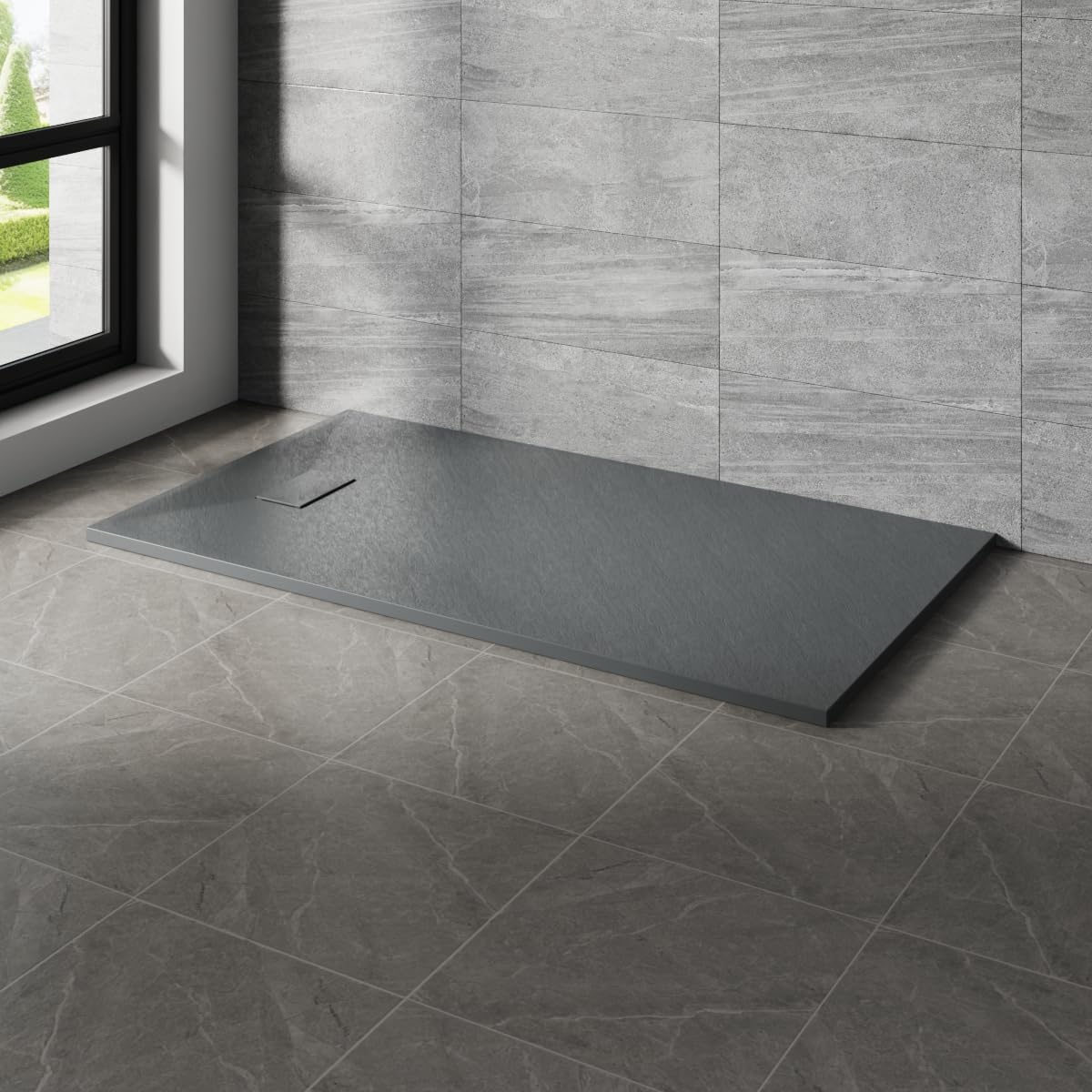 Nrg Anthracite 1500X900mm Smc Rectangle Shower Tray With Fast Flow Waste For Bathroom Enclosures