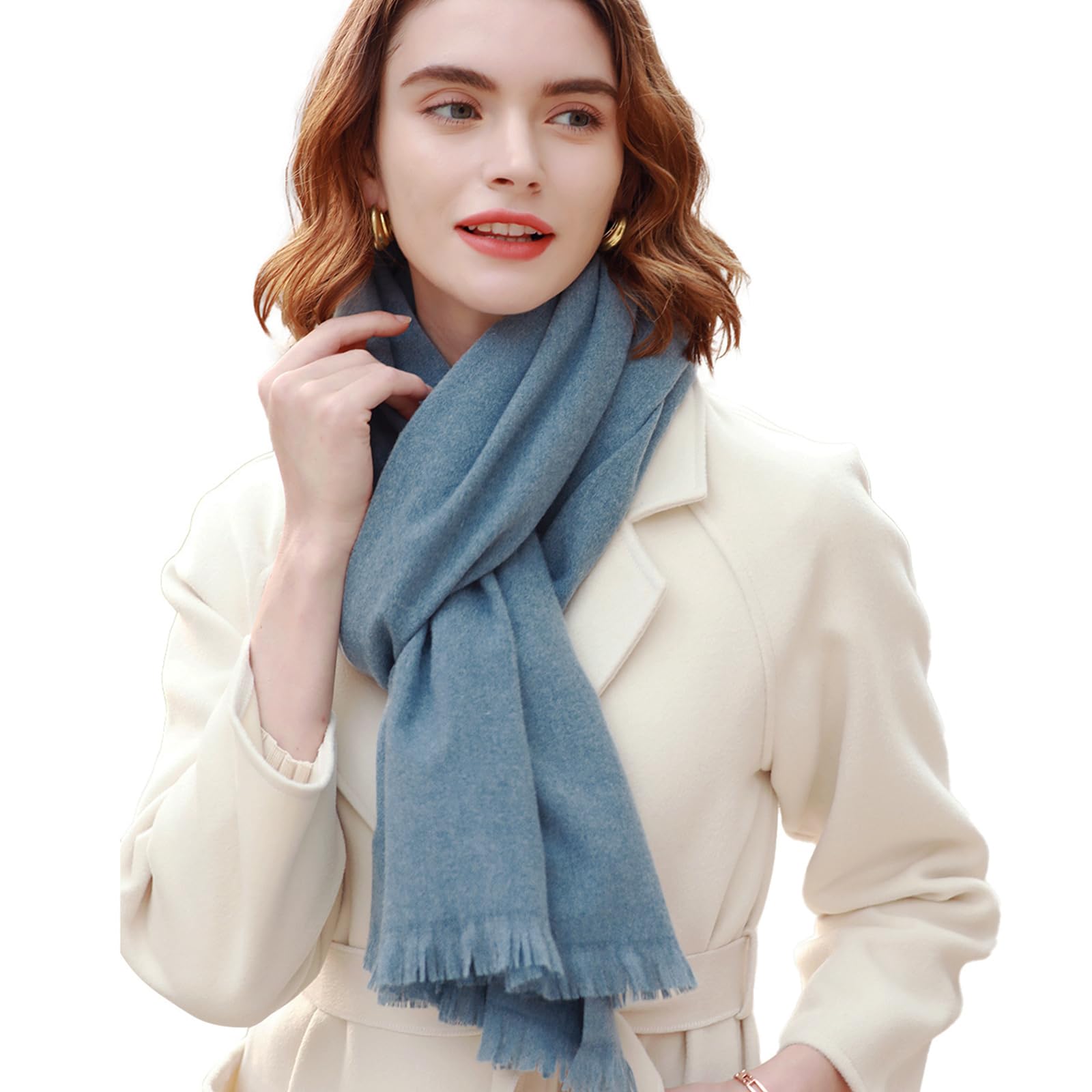 Châle pashmina bleu douceur premium grand format écharpe de robe - 7