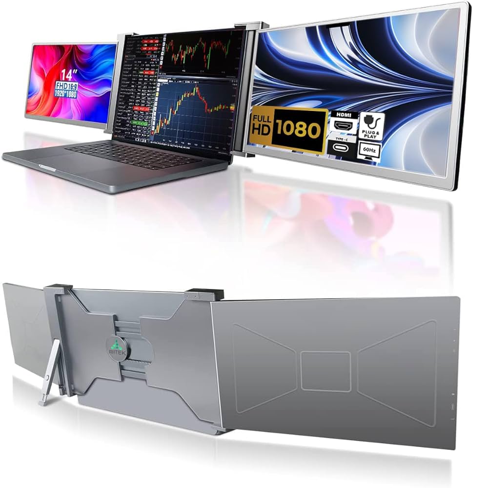 RIITEK 14” FHD 1080P Portable Tri-Screen Monitor for 15-17