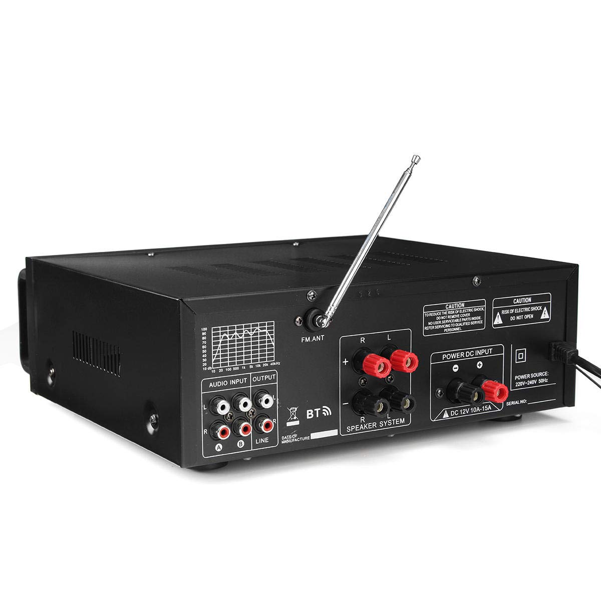 N'azụ view of the Sunbuck AV-MP326BT amplifier showing input and output ports