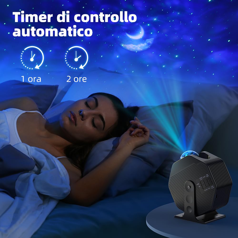 OUSFOT Proiettore Stelle Soffitto con 6 Colori Lampada Stelle Proiettore 3 IN 1, Galaxy Lighting, Funzione Timer, Moon Nebula Lampada, Proiettore Cielo Stellato per Compleanno, Festa, Party