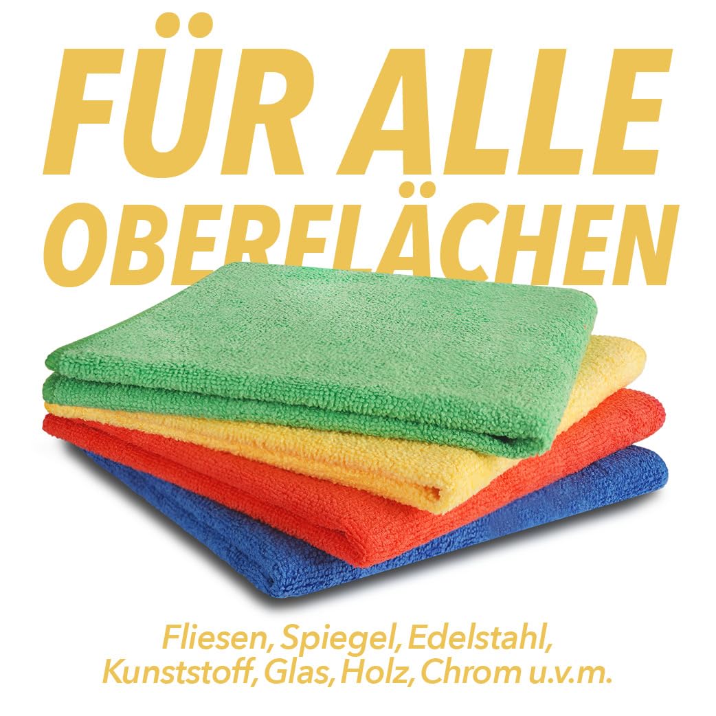 G.I.V. 100er Premium Microfasertücher Gelb 40x40cm 300gsm - Reinigungstücher hygienisch, fusselfrei & saugstark - gelbe Putztücher ideal für Waschbecken, Spiegel, Dusche & Bad - 4-Farb-System Lappen