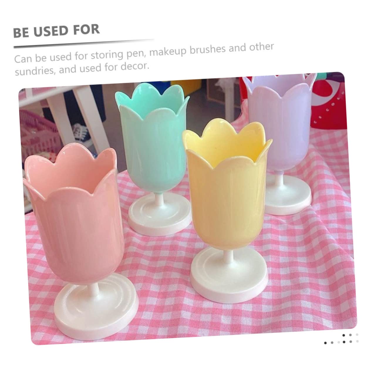 HOMSFOU 5 Pezzi portapenne a tulipano bellezza Cartoleria piccolo arredamento Carino contenitori Organizzazione da scrivania portapenne vaso di fiori plastica rosa