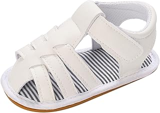 Sapatos infantis de verão para meninos e meninas sandálias planas tiras leves sandálias romanas para bebês meninas (branco, 0 a 6 meses)