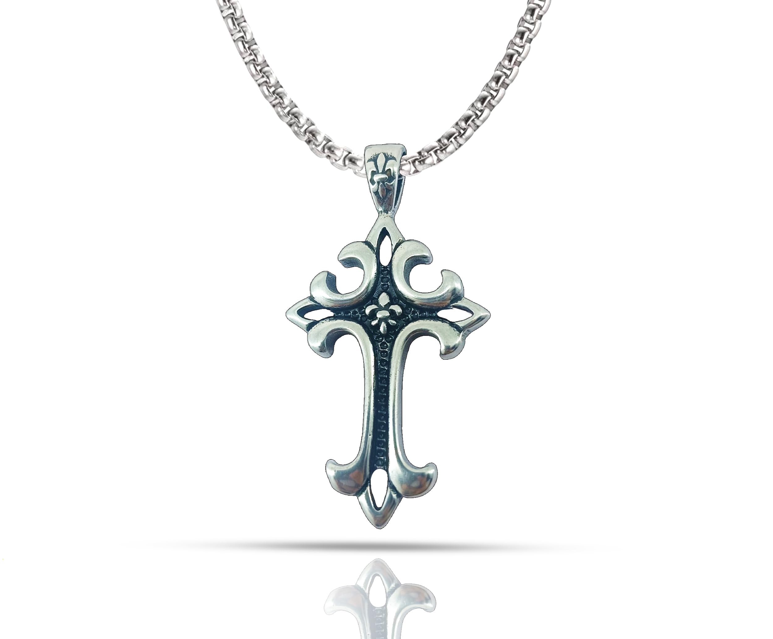 Only faith Collar Grueso Hombre Cadena grande Acero inoxidable Cadena Celta Gruesa Vintage colgante Cruz simbolo Nórdico Joya de Amuleto Protección largo 60 cm