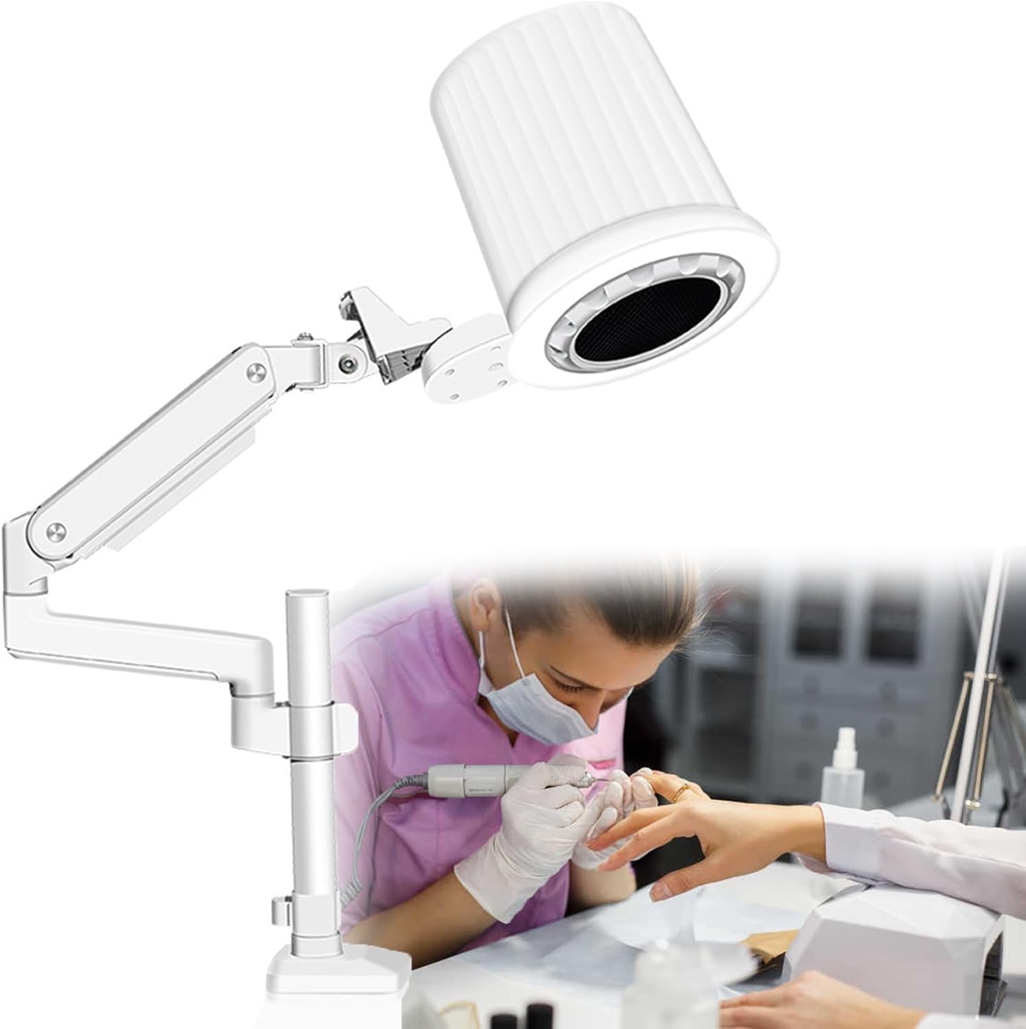 AWAYDD Vacuum Nail Dust Collector, Nail Salon Suction Dust Extractor Fan with Built-in Dimmable LED, for Manicure, Nail Art, Home Salon Use