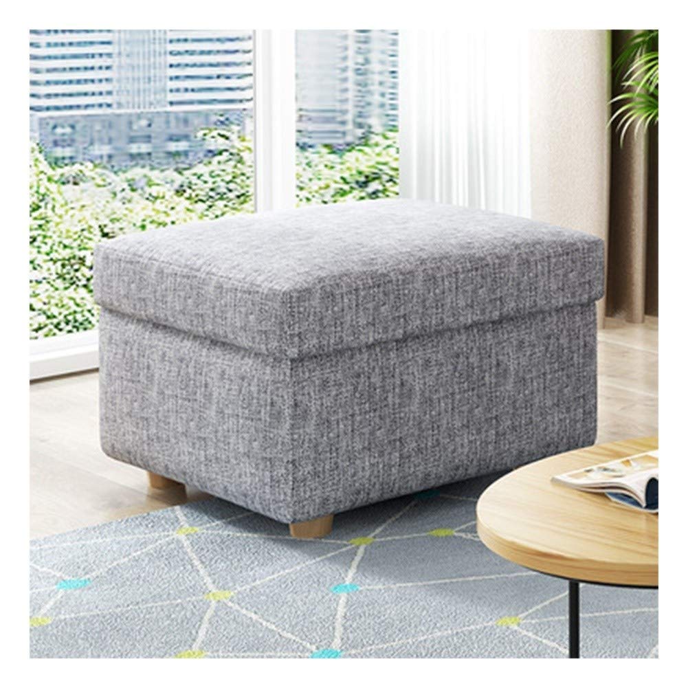 Repose-pieds tabouret de rangement coffre ottoman gris en tissu