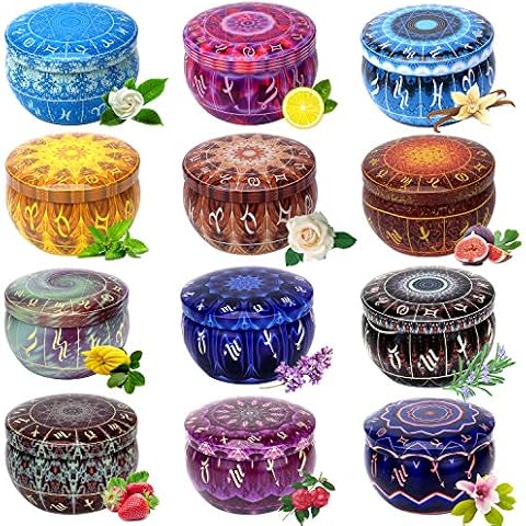 Mothers Day Gifts 12 Constellations Scented Candles Gifts for Women,Mom Gifts Candle Gift Sets for Women 2.5oz Candle Gift Set 100% Natural Soy Wax Portable Tin for Home Bath Yoga Cover