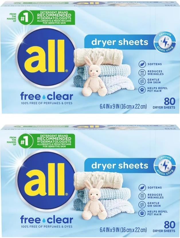 2 Pack Fabric Softener Dryer Sheets, Sensitive Skin Low Tox