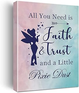 Watercolor Art all You Need is Faith Trust and a Little Pixie Dust Canvas Painting Prints for Home Nursery Wall Decor Framed Artwork Gifts(12x15 Inch)