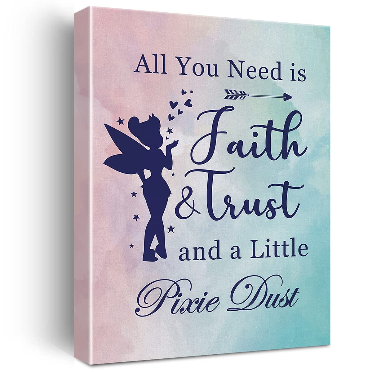 Watercolor Art all You Need is Faith Trust and a Little Pixie Dust Canvas Painting Prints for Home Nursery Wall Decor Framed Artwork Gifts(12x15 Inch)