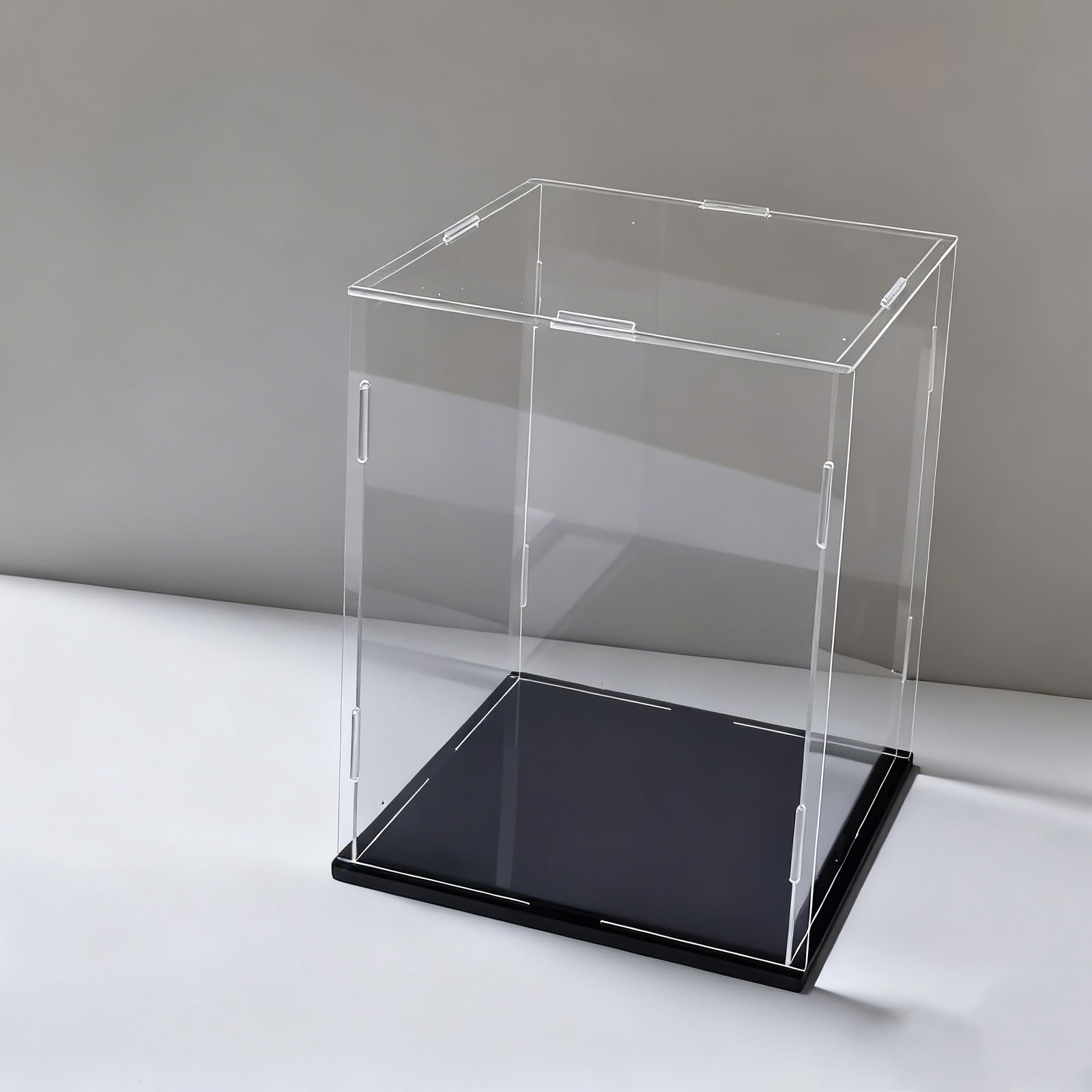 Acryl Vitrine Selbstmontierbare Schaukasten, Präsentation Staubdichter Schutz Vitrine mit Schwarzem, Blind Box Vitrine Modellauto für Figuren, Modelle Transparente(H35cm,LxW 20x20cm)