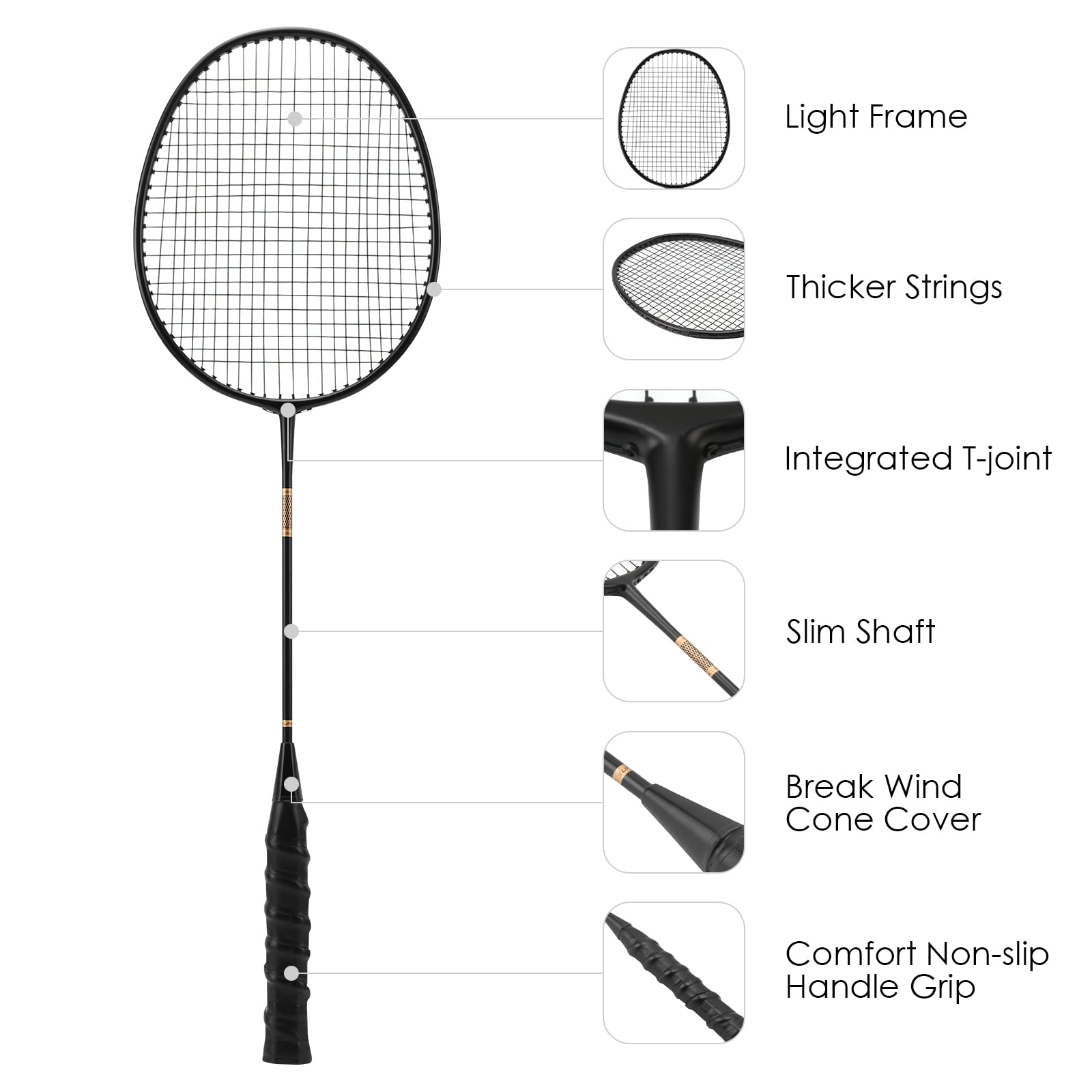 Set Badminton Yuehuamech - 2 Racchette, 3 Volani E Borsa Per Famiglia E Outdoor - Foto 6