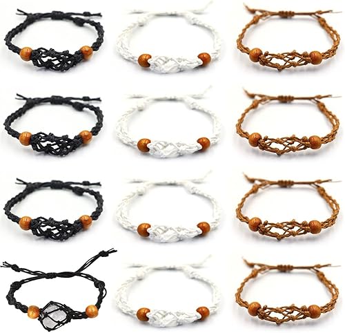 Miniatura 10 de 12 pulseras de cristal para pulseras vacías con jaula de piedra vacía, ajustable, trenzada, soporte de red de cristal de cuarzo, cuerdas de jaula de