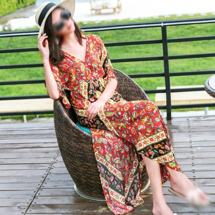 Beach Dresses Women's Seaside Holiday Beach Skirt Long Skirt National Dress Bikini(XXL Code)3