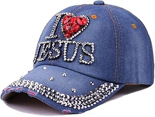 Raylans Adjustable Women Men Bling Rhinestone I Love Jesus Denim Baseball Cap,4#